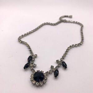 Vintage jet black and clear rhinestone necklace